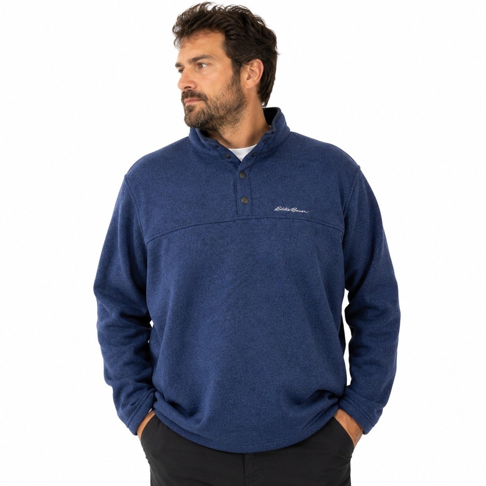 Eddie Bauer‎ Mens Pullover Radiator Fleece Snap Mock Neck Blue XXL